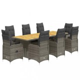 Cumpara ieftin Set bistro de gradina cu perne, 9 piese, gri, poliratan