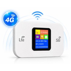 Modem WIFI de buzunar 4/5G LTE, ambrasmart, Alb, Cu baterie si sloturi de card, Conexiune multipla, Ecran LCD, Type C