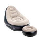 Cumpara ieftin Set fotoliu gonflabil cu taburet picioare, ideal pentru camping, interior, exterior, material vinil, culoare negru si crem, dimensiune scaun 98x122x86, Oem
