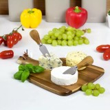Set 3 Ustensile Br&acirc;nzeturi Lemn Acacia Kassel: Cuțit, Furculiță, Suport Tăiat Servire Br&acirc;nză
