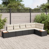 Set canapea grădină 6 piese cu perne Negru Ratan PE Acacia, Canapea grădină 2 locuri cu depozitare &amp; perne Negru Ratan PE, vidaXL