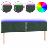 Tăblie de pat cu LED, verde &icirc;nchis, 200x5x78/88 cm, catifea