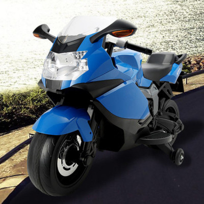 Jucarie Motocicleta Electrica Cu 3 Roti, Cu Acumulator, Pentru Copii, Cu Roti Ajutatoare, Albastra foto