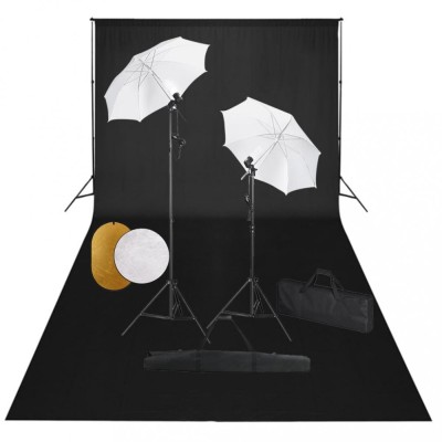 vidaXL Set studio foto cu lămpi, umbrele, fundal și reflector foto