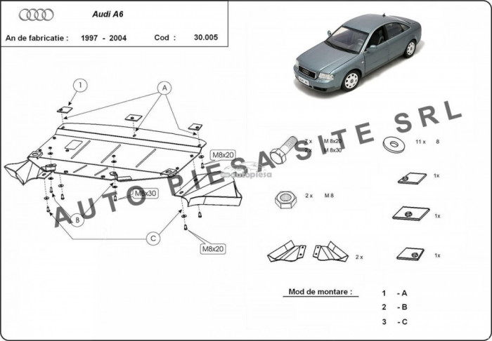 Scut metalic motor Audi A6 C5 (4 cilindrii) fabricat in perioada 1997 - 2004 APS-30,005