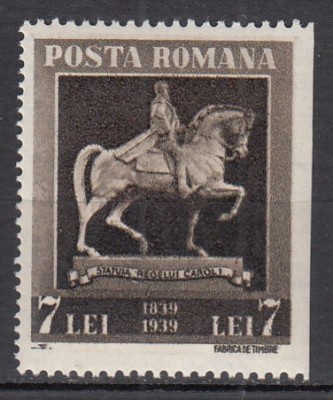 ROMANIA 1938 LP 128 CENTENARUL NASTERII REGELUI CAROL VALOAREA VALOAREA 7 LEI BRUN INCHIS EROARE NEDANTELATA LATURA DREAPTA STARE MNH foto