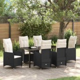 Set de dining pentru grădină 7 piese cu perne din rattan poli Negru