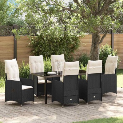 vidaXL Set de masă pentru grădină cu pernă 7 pcs Negru Rattan poli foto