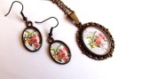 set sticla cu pandantiv , cercei cu model floral 32054