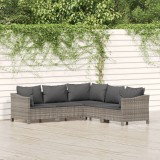 Set mobilier de grădină cu perne, 5 piese, gri, poliratan