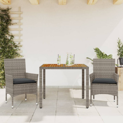 vidaXL Set mobilier grădină cu perne 3 piese gri poliratan/lemn acacia foto
