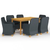 Cumpara ieftin Set mobilier gradina Gossi, 7 piese, gri inchis, lemn acacia, ratan, perne incluse