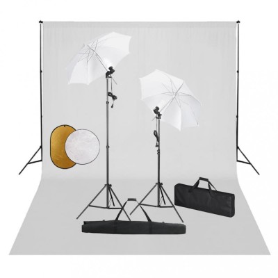 Set studio foto cu lămpi, umbrele, fundal și reflector foto