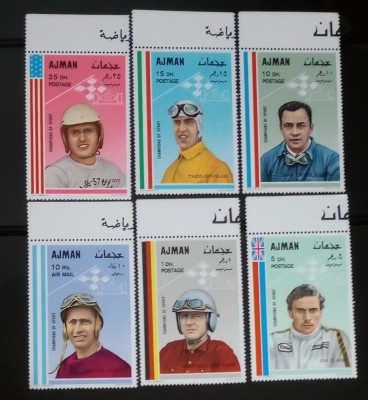 Ajman 1969 piloți de Formula 1,curse auto serie 6v neștampilată foto