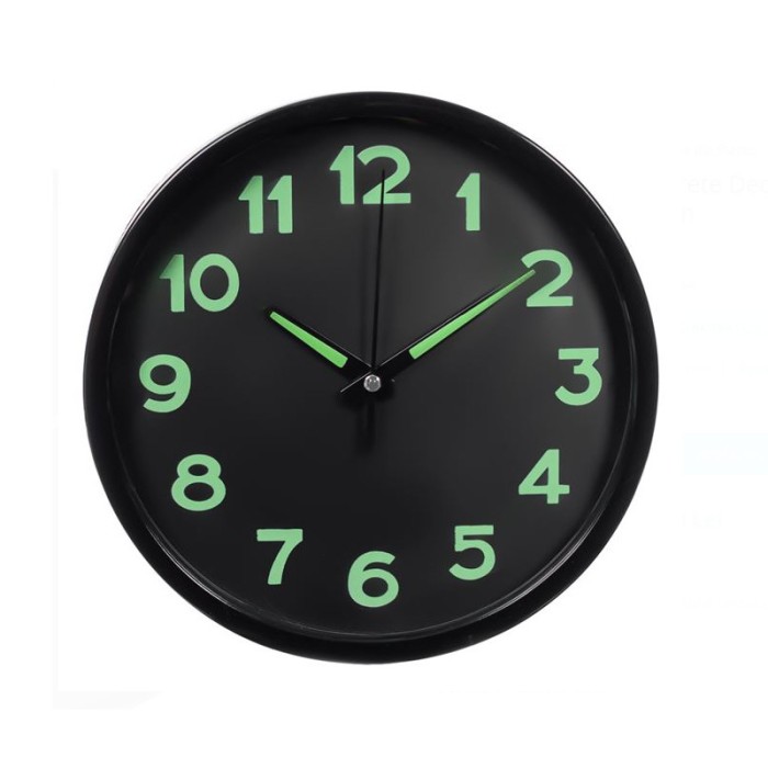 Ceas de Perete Decorativ Glow in the Dark, 20 cm, Negru