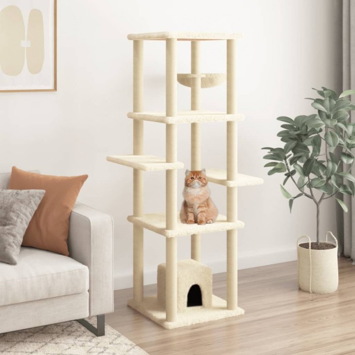 vidaXL Ansamblu de pisici cu st&acirc;lpi din funie de sisal, crem, 154 cm