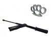 Set Autoaparare: Baston Telescopic Flexibil Negru Tonfa 47cm, Box Argintiu 0.5cm, Otel, Husa Curea