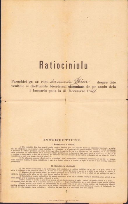 A1547 Ratiociniulu, act cu 4 ștampile bisericești rom&acirc;nești diferite, județul Timiș, 1897