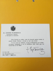 Carte de vizita cu autograf al Mitropolitului Antonie Plamadeala foto