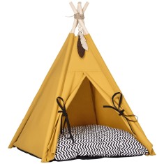PawHut Pat pentru Animale de Companie, design Tipi drăguț, cu pernă moale de odihnă, podea antiderapantă, pentru c&acirc;ini și pisici, 60 x 60 x 76 cm | Ao