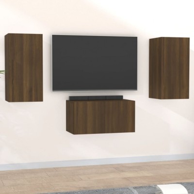 vidaXL Set dulap TV, 3 piese, stejar maro, lemn prelucrat foto