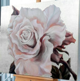 Pictori Romani Tablou abstract U/P Pictura floare Pictura trandafir 100x100cm, Flori, Ulei