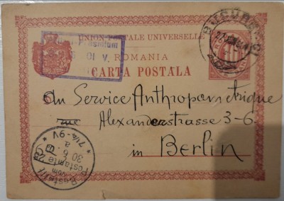 1901 CP semnata olograf Mina Minovici catre Service Antrophometrique Berlin foto