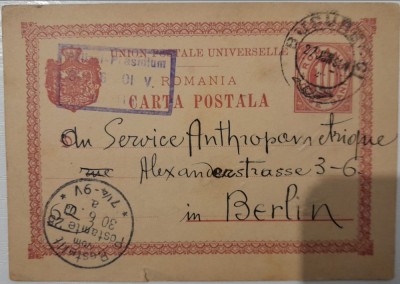 1901 CP semnata olograf Mina Minovici catre Service Antropohometrique Berlin foto