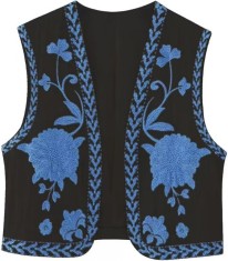 ivimos Vesta decupata din bumbac pentru femei, primavara, vara, fara maneci, broderie florala, fa?a deschisa, vintage, cardigan negru-albastru mic foto