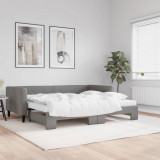 vidaXL Pat de zi cu extensie și saltele, gri &icirc;nchis, 90x190 cm, textil