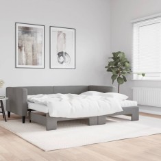 vidaXL Pat de zi cu extensie și saltele, gri &icirc;nchis, 90x190 cm, textil 3196607
