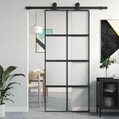 vidaXL Ușă glisantă, negru, 90x205 cm, sticlă securizată și aluminiu 155223 foto