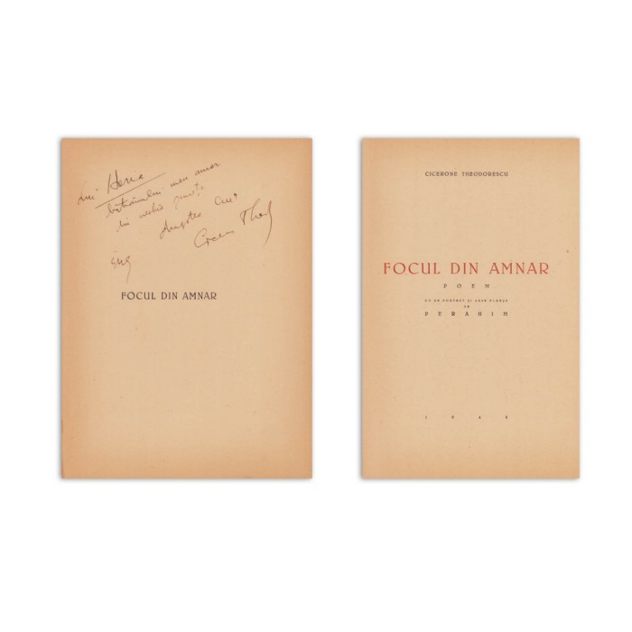 Cicerone Theodorescu, Focul din Amnar, 1946, cu dedicație pentru Horia Oprescu