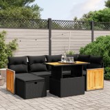 Cumpara ieftin Set canapele de grădină cu perne, 7 piese, negru, poliratan