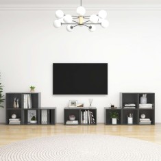 Set de dulapuri TV, 8 piese, gri extralucios, lemn prelucrat