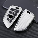 Husa Cheie Smartkey Compatibila cu BMW 3 4 Butoane Seria G SILVER TPU+PC Carbon