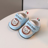 Pantofiori albi cu bleu pentru baietei - Lion (Marime Disponibila: 3-6 luni