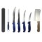 Set 4 cutite profesionale de macelarie, filetat, injunghiat, transat, dezosat, otel carbon, satar, suport magnetic, masat pentru ascutit