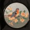 design / vintage - Tablou goblen / cusatura pasare in rama de lemn rotunda !