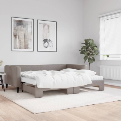 vidaXL Pat de zi cu extensie și saltele, gri taupe, 90x200 cm, textil 3196599 foto
