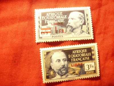 2 Timbre Africa Ecuatoriala Franceza 1940- Personalitati , supratipar Libre , sa foto