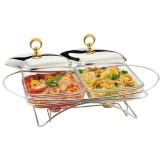 Vas, recipient pentru incalzirea alimentelor cu 2 recipiente din sticla, capacitate 1.5 litri, suport din otel inoxidabil, Klausberg