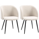 HOMCOM Lot de 2 scaune de sală de mese cu spătar din material textil efect l&acirc;nă buclată și picioare din oțel 55 x 62 x 80 cm bej negru | Aosom Romania