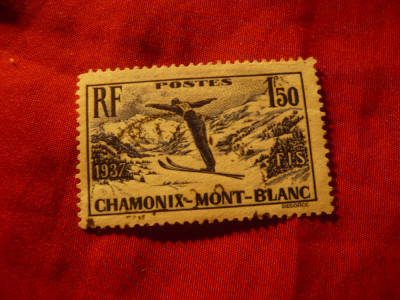 Serie- Campionat Mond. Sky -Chamonix 1937 Franta ,1val.stamp foto
