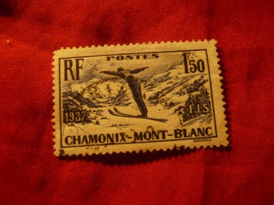 Serie- Campionat Mond. Sky -Chamonix 1937 Franta ,1val.stamp foto