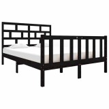 Cumpara ieftin Cadru de pat dublu, negru, 135x190 cm, lemn masiv de pin
