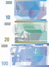 Bancnota Siemens Nixdorf 10, 20 si 100 - SPECIMEN ( 3 bancnote test ATM ) foto