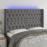 Cumpara ieftin Tăblie de pat cu LED, gri &icirc;nchis, 163x16x118/128 cm, textil
