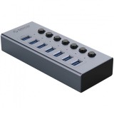 Hub USB Orico BT2U3-7AB, 7 x USB-A 3.0, Gri, Universal