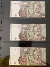 500 LEI APRILIE 1991 - UNC Consecutive Serii mici (~ Low series~) foto